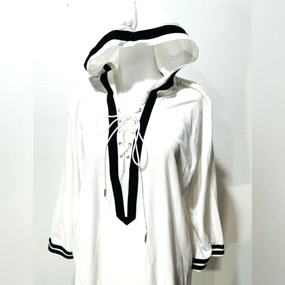 Paradise Bay beach cover up hooded swim tropical summer resort fishing women L